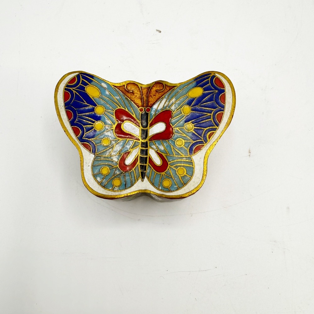 VTG CLOISONNE BUTTERFLY TRINKET BOX ENAMEL CHINESE MOTHERS DAY Lillian Vernon